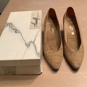 Amalfi Monica Cork Heels some wear on soles uppers good but 1 small heel boo-boo